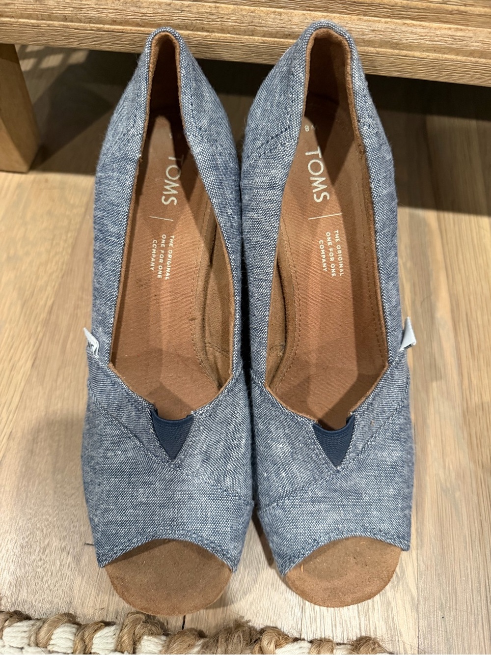 TOMS Chambray Blue Peep-Toe Flats